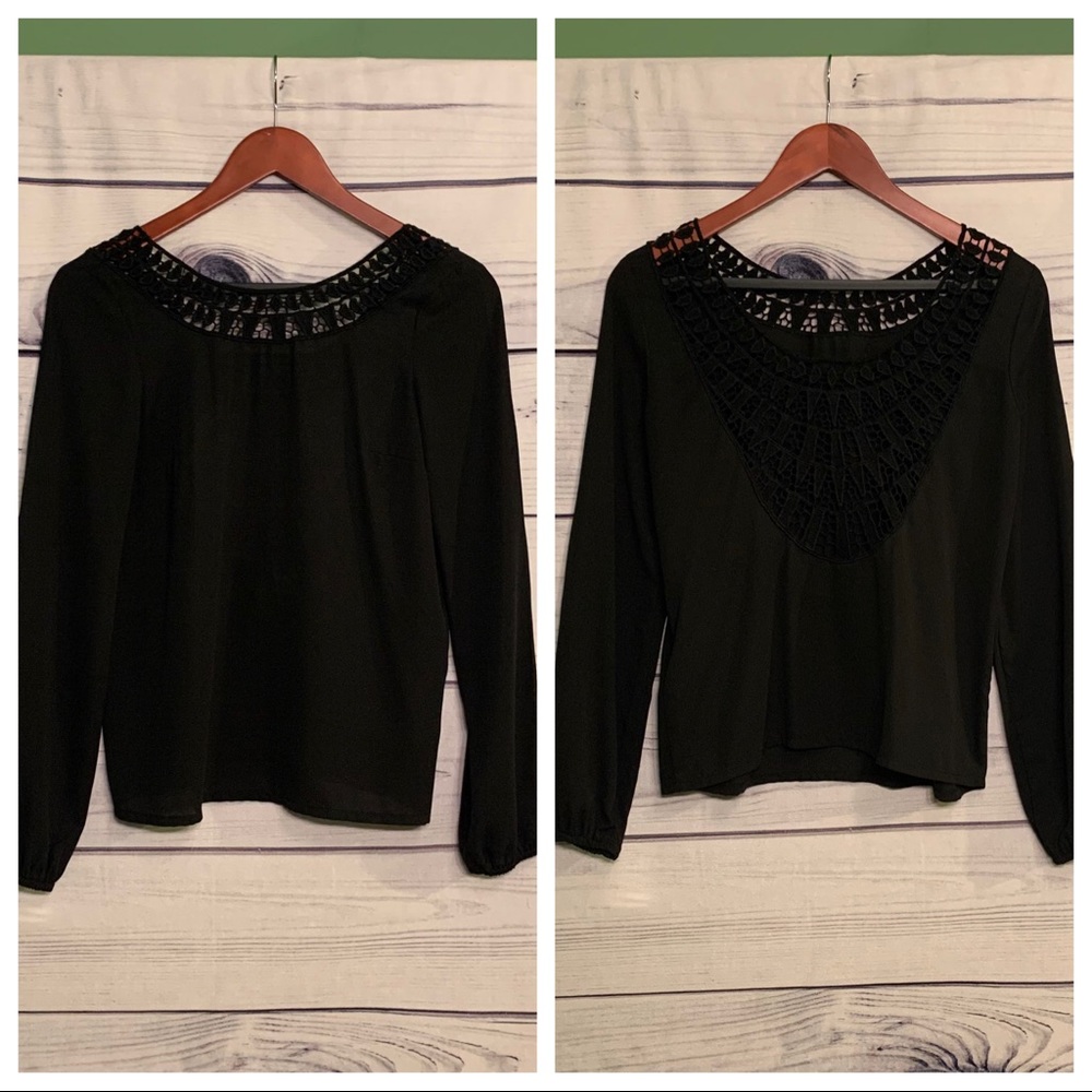 H&M | Black Blouse With Lace Crocheted Detail